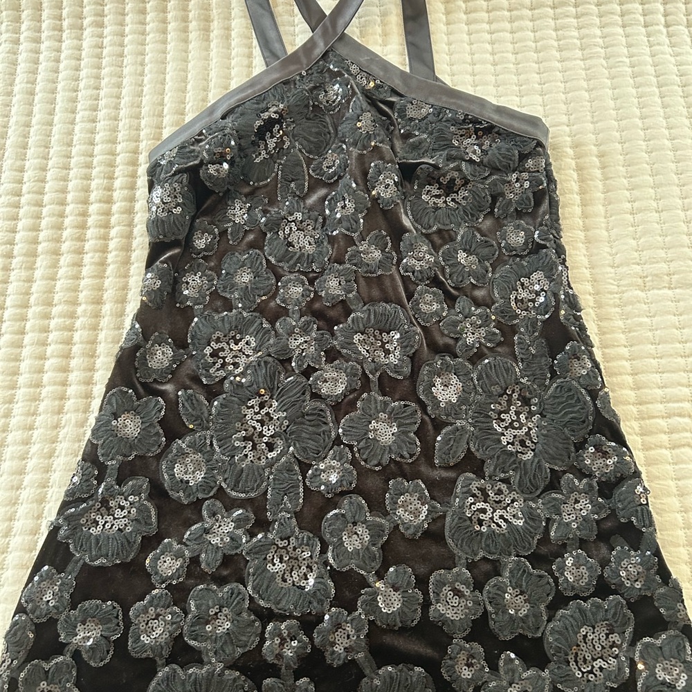 Zara Black Embroidered Sequin Halter Dress